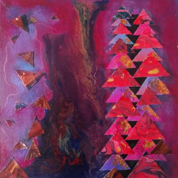 Collages intitolato "Purple triangles on…" da Lynda Stevens, Opera d'arte originale, Collages