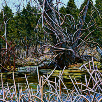 Painting titled "twisted-tree-by-lyn…" by Lynden Cowan, Original Artwork, Oil