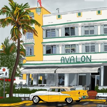 Painting titled "The Avalon Hotel, M…" by Lynne Flores, Original Artwork, Digital Print