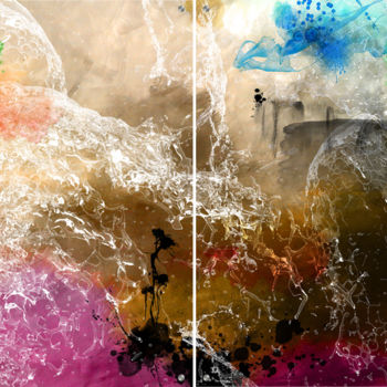 「Waterfall」というタイトルのデジタルアーツ Lynne Godina-Ormeによって, オリジナルのアートワーク, 2Dデジタルワーク プレキシガラスにマウント