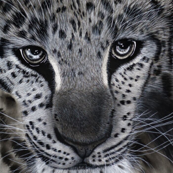 Dessin intitulée "Amur Leopard Profile" par Lynton Bolton, Œuvre d'art originale, Fusain