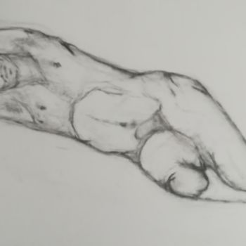 Drawing titled "Homme allongé de fa…" by Lyphan, Original Artwork, Charcoal