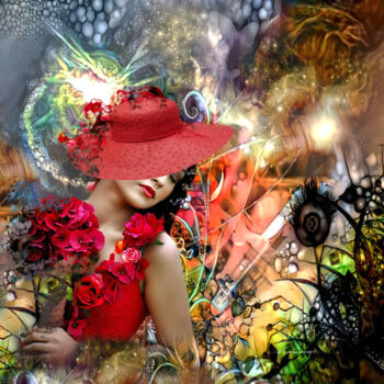 Arts numériques intitulée "La feme au chapeau…" par Lysadie, Œuvre d'art originale, Peinture numérique