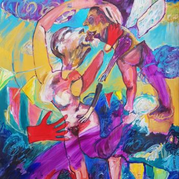 Painting titled "Une fête" by Lysiane D. Coste, Original Artwork, Acrylic