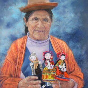 Peinture intitulée "Poupées péruviennes" par Lysiane Lagauzere, Œuvre d'art originale, Pastel
