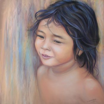 Peinture intitulée ""Enfant de Tonlé Sa…" par Lysiane Lagauzere, Œuvre d'art originale, Pastel