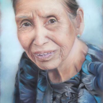 Peinture intitulée ""La grand-mère à Jo…" par Lysiane Lagauzere, Œuvre d'art originale, Pastel