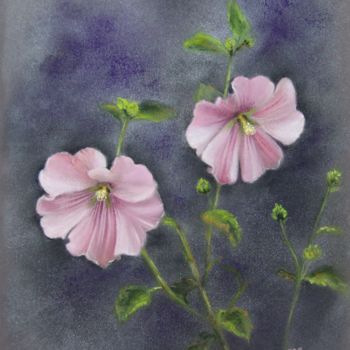 Painting titled "Roses trémières" by Lysiane Lagauzere, Original Artwork