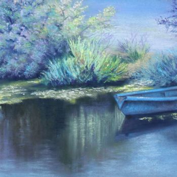 Pintura titulada "La barque bleue" por Lysiane Lagauzere, Obra de arte original