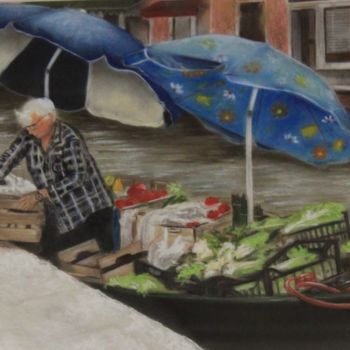 Schilderij getiteld "Marché à Venise" door Lysiane Lagauzere, Origineel Kunstwerk