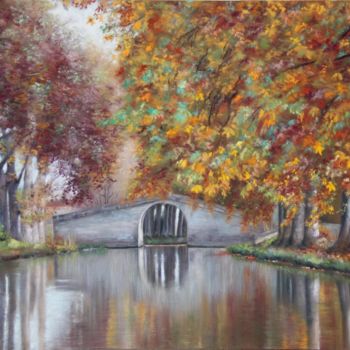 Картина под названием ""Le petit pont de C…" - Lysiane Lagauzere, Подлинное произведение искусства, Масло