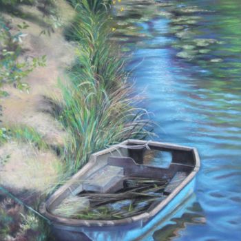Peinture intitulée ""La barque délaissé…" par Lysiane Lagauzere, Œuvre d'art originale, Pastel