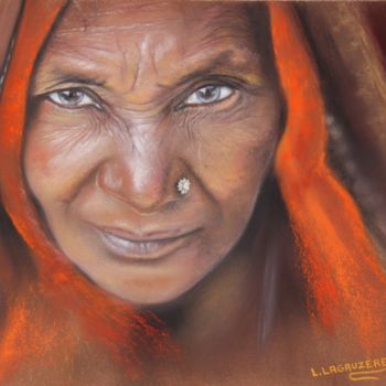 Peinture intitulée ""Regard"" par Lysiane Lagauzere, Œuvre d'art originale, Pastel