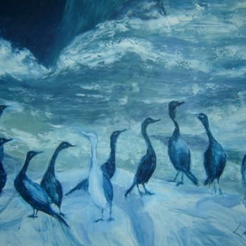 Pintura intitulada "Cormorants" por Lyuba Zahova, Obras de arte originais