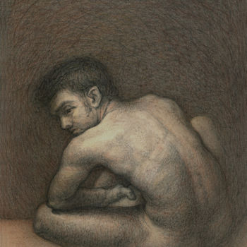 Schilderij getiteld "Nudo maschile sedut…" door Lyubomir Naydenov, Origineel Kunstwerk, Anders