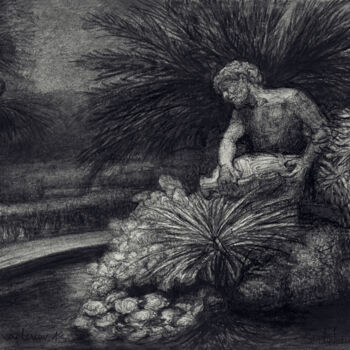 Drawing titled "Italian garden" by Lyubomir Naydenov, Original Artwork, Charcoal