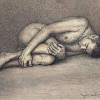 Drawing titled "Lying male nude" by Lyubomir Naydenov, Original Artwork, Other
