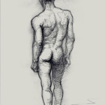 Tekening getiteld "Male nude back II" door Lyubomir Naydenov, Origineel Kunstwerk, Potlood