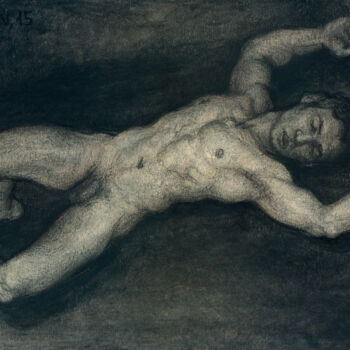 Disegno intitolato "Lying male nude" da Lyubomir Naydenov, Opera d'arte originale, Altro
