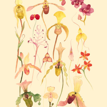 Картина под названием "Decorative orchids…" - Lyubov Fonareva, Подлинное произведение искусства, Акварель