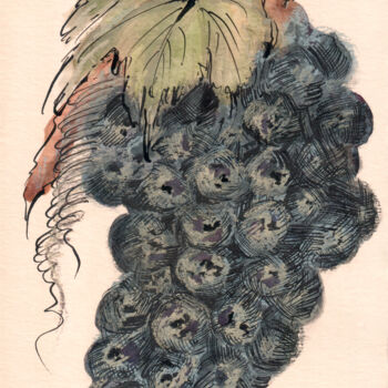 Disegno intitolato "Blue grapes" da Lyubov Fonareva, Opera d'arte originale, Inchiostro