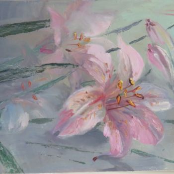 Картина под названием "Pink on gray" - Lyudmila Aytuarova, Подлинное произведение искусства, Масло