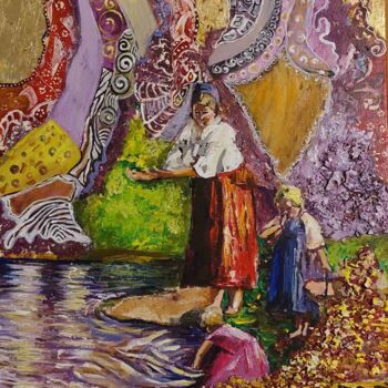 Картина под названием "Стирка" - Lyudmila Bashuk, Подлинное произведение искусства, Масло Установлен на Деревянная рама для…