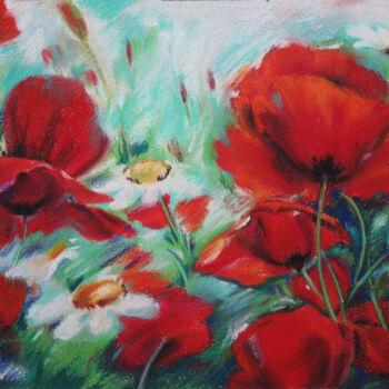 Картина под названием "Poppies and chamomi…" - Lyudmila Chupina, Подлинное произведение искусства, Пастель