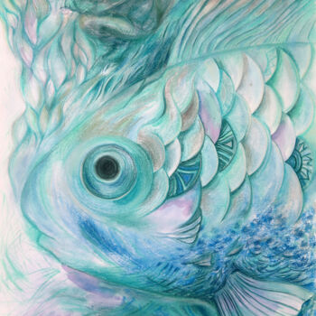 Schilderij getiteld "Point. A fish swimm…" door Lyudmila Chupina, Origineel Kunstwerk, Pastel