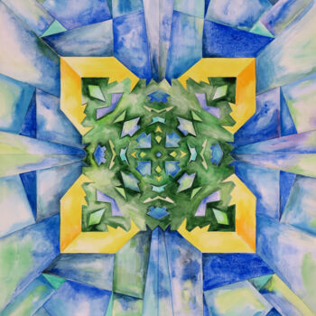 Painting titled "Snowflake in blue g…" by Lyudmila Chupina, Original Artwork, Watercolor