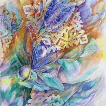 Картина под названием "Snowflake blooming.…" - Lyudmila Chupina, Подлинное произведение искусства, Акварель