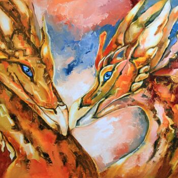 Peinture intitulée "Dragon Painting Ori…" par Lyudmila Knyazeva, Œuvre d'art originale, Huile Monté sur Châssis en bois