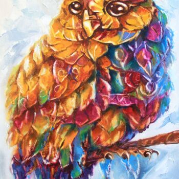 Peinture intitulée "Owl bird painting o…" par Lyudmila Knyazeva, Œuvre d'art originale, Huile Monté sur Châssis en bois