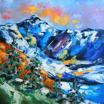 Painting titled "Mountain landscape.…" by Lyudmila Knyazeva, Original Artwork, Oil