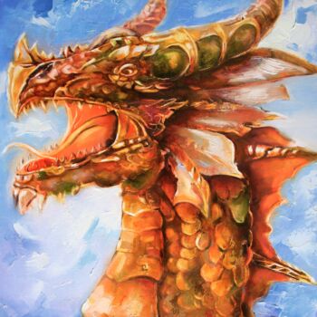 Peinture intitulée "Dragon painting. Co…" par Lyudmila Knyazeva, Œuvre d'art originale, Huile Monté sur Châssis en bois