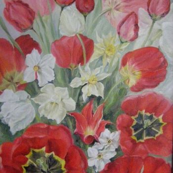 Картина под названием "Море тюльпанов" - Захарова Елена Юрьевна, Подлинное произведение искусства, Масло