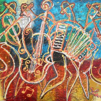 Peinture intitulée "Klezmer Music Band" par Leon Zernitsky, Œuvre d'art originale, Acrylique