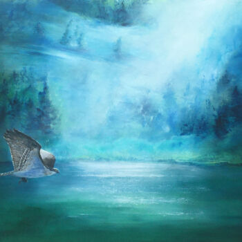 "Osprey over the lake" başlıklı Tablo M Batté Gauthier (M B) tarafından, Orijinal sanat, Petrol