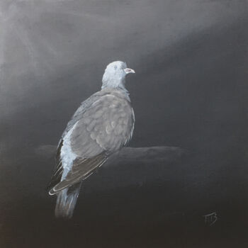 Schilderij getiteld "Pigeon" door M Batté Gauthier (M B), Origineel Kunstwerk, Acryl Gemonteerd op Karton