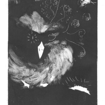 Incisioni, stampe intitolato "La Chouette Zoa" da M Batté Gauthier (M B), Opera d'arte originale, Monotipo