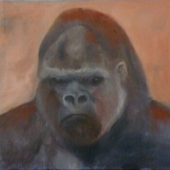 Schilderij getiteld "Anger Gorilla" door M Batté Gauthier (M B), Origineel Kunstwerk, Olie