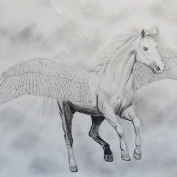 Drawing titled "Pégase" by Mylène Delpy, Original Artwork, Pencil