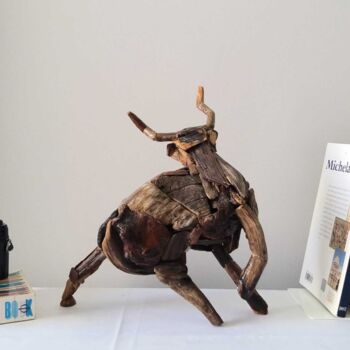Sculpture titled "Driftwood Bull" by M. Engin Akabali, Original Artwork, Wood