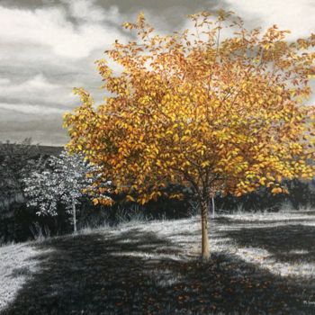 Painting titled ""Arbre d'automne"" by Mickael Gastineau, Original Artwork, Acrylic Mounted on Wood Stretcher frame