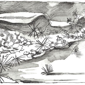 Drawing titled "Desert Walk" by Michael Gebauer, Original Artwork, Ink