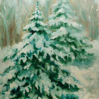 Malarstwo zatytułowany „Frost - Original pa…” autorstwa Мария Яковлева, Oryginalna praca, Olej Zamontowany na Drewniana rama…