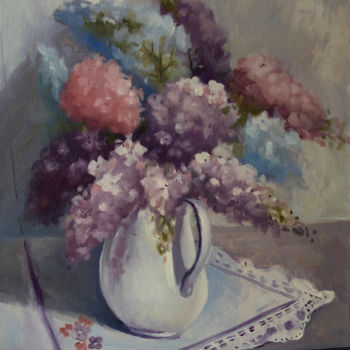 Painting titled "Delicate petals - p…" by Mariia Iakovleva, Original Artwork, Oil Mounted on Wood Stretcher frame