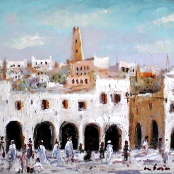 Peinture intitulée "Le souk" par M'Hamed Saci, Œuvre d'art originale