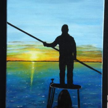 Painting titled "Man fishing" by Mike Jobin, Original Artwork, Other