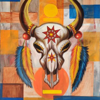 Картина под названием "Decorative Skull" - M K Goyal, Подлинное произведение искусства, Акрил